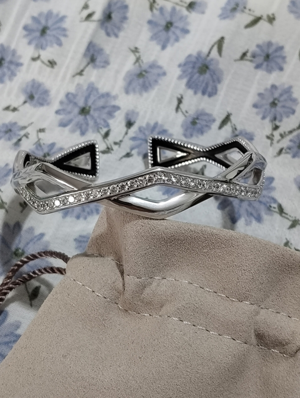 David Yurman Zig Zag Stax Sterling Silver With Diamonds Two Row Cuff Bracelet